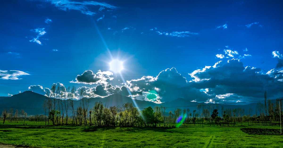 Scenic view of Kalam's green fields and dramatic sky under bright sunlight.
